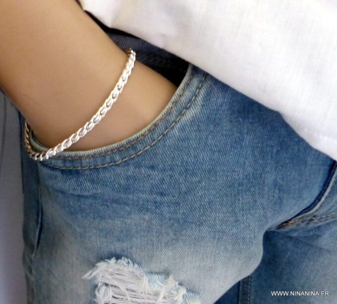 N4855d_Bracelet_homme_plaque_Argent_maille_serpent_torsadee_-_Bijoux_Bracelets_en_ligne_Ninanina