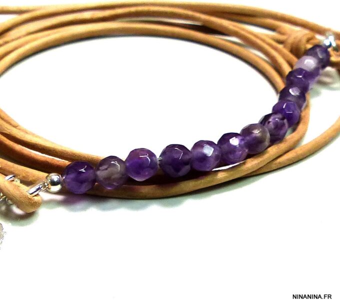N4886_abracelet_cordon_cuir_corse_argent_massif_et_amesthystes_violettes