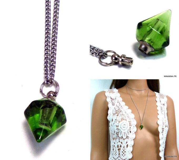 N4892_Collier_fiole_de_parfum_en_verre_forme_diamant_vert
