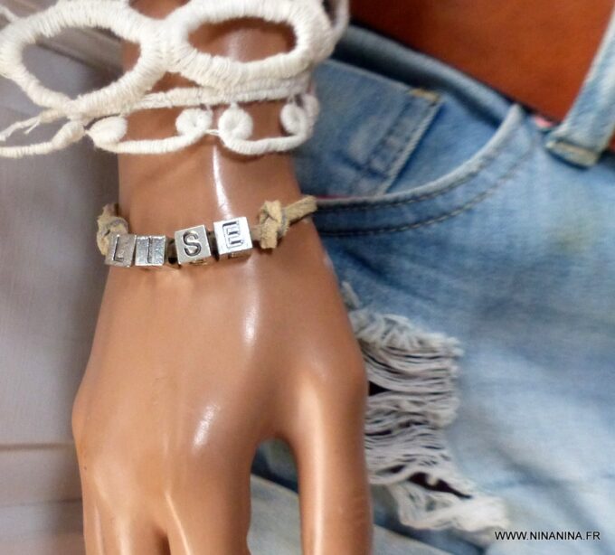 N5442c Bracelet personnalisé femme pas cher lettres carrées Bijoux Bracelets en ligne Ninanina