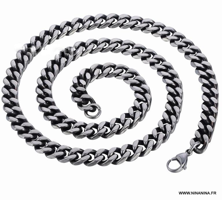 Inscca Chaîne Homme Acier Inoxydable 316L - Maille Cubaine Largeur 7/9/11/13mm - Argent