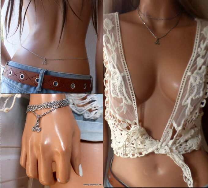 N6191b Chaine de taille pendentif triskel Acier inoxydable - Bijoux Chaines en ligne Ninanina