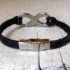N6541e Bracelet homme infinity acier inoxydable lacet cuir noir - Bijoux Bracelets en ligne Ninanina
