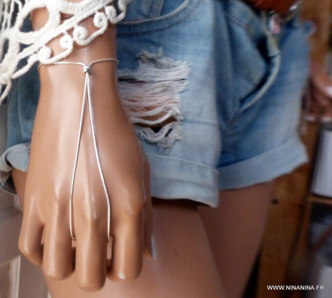 N6548b Bracelet de doigt argent 925 massif maille serpentine - Bijoux Bracelets en ligne Ninanina