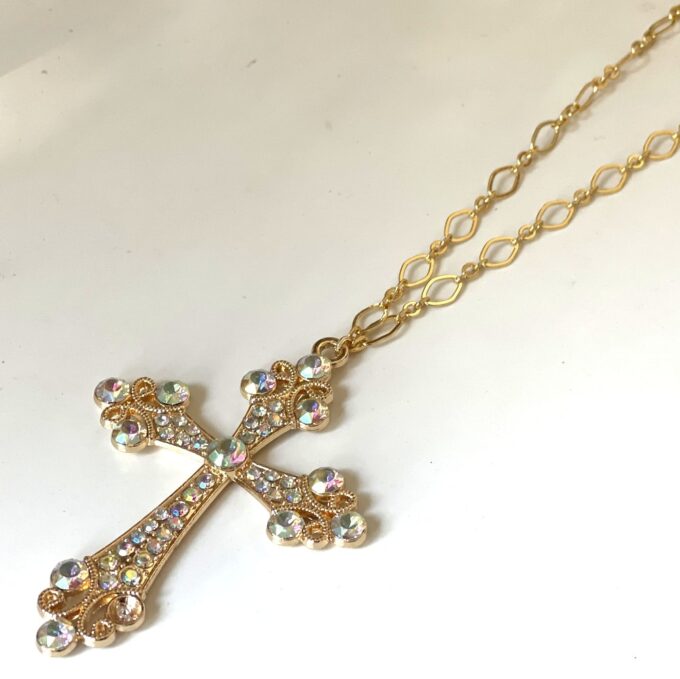 N5744x Collier grosse croix femme pendentif doré strass Fantaisie – Bijoux Colliers Femmes en ligne Ninanina