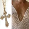 N5744z Collier grosse croix femme pendentif doré strass Fantaisie – Bijoux Colliers Femmes en ligne Ninanina