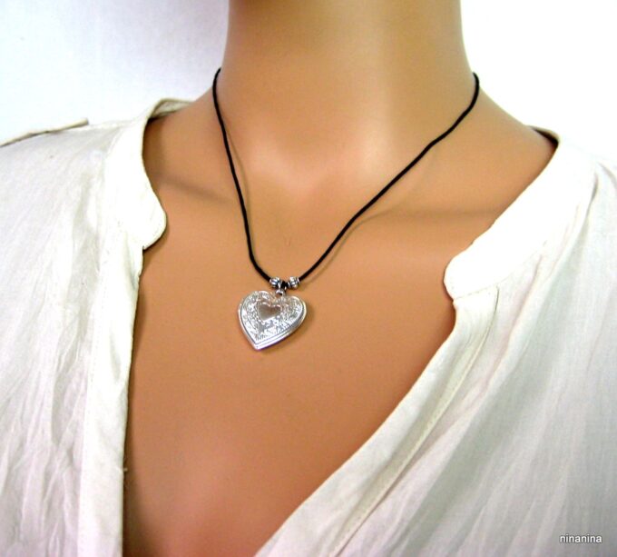 N056ter collier porte-photo coeur argent