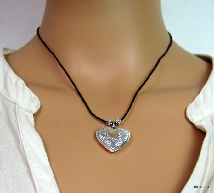 N056tera collier porte-photo coeur argent