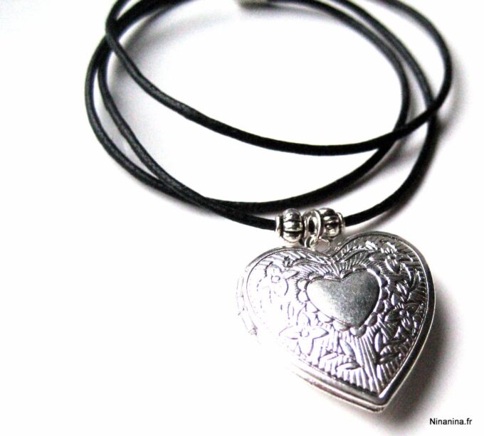 N056TERa collier porte-photo coeur métal argenté