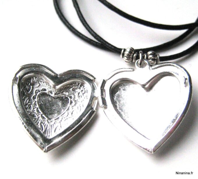 N056TERc collier porte-photo coeur métal argenté