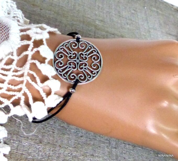 N1009terc Bracelet femme cordon fil métal argenté