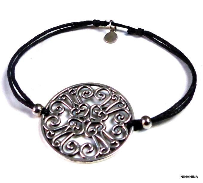 N1009terd Bracelet femme cordon fil métal argenté