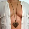N1014terj collier long coeur métal bronze