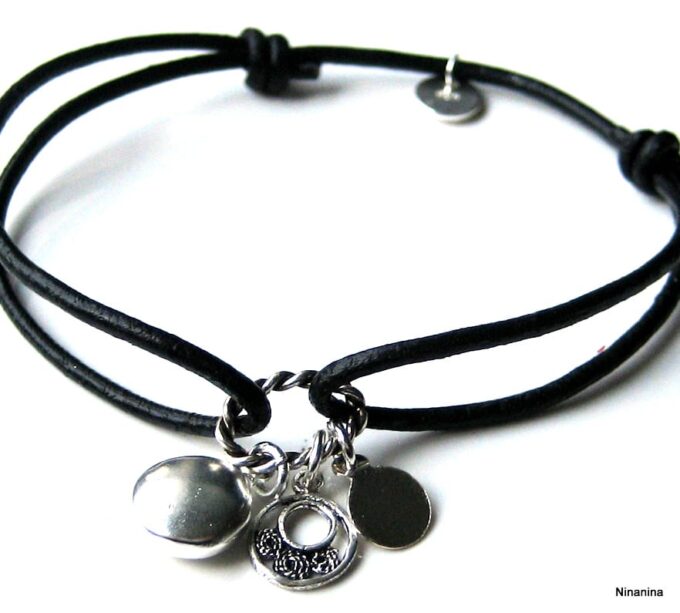 N1056ter bracelet cuir et argent massif