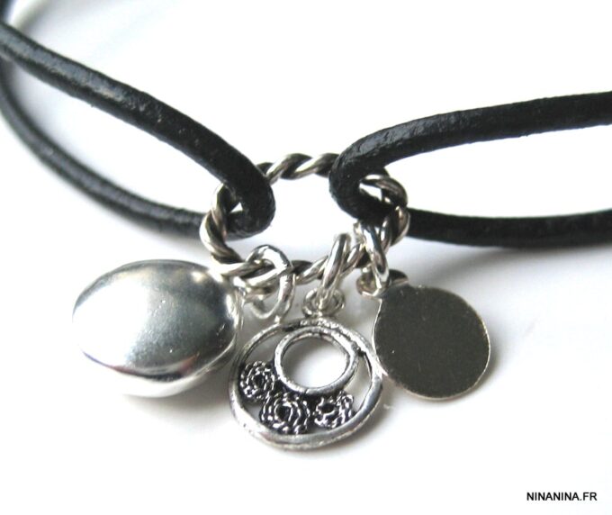 N1056tera bracelet cuir et argent massif