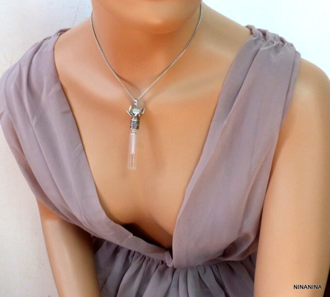 N1074C collier femme fiole de parfum fleur argent NINANINA