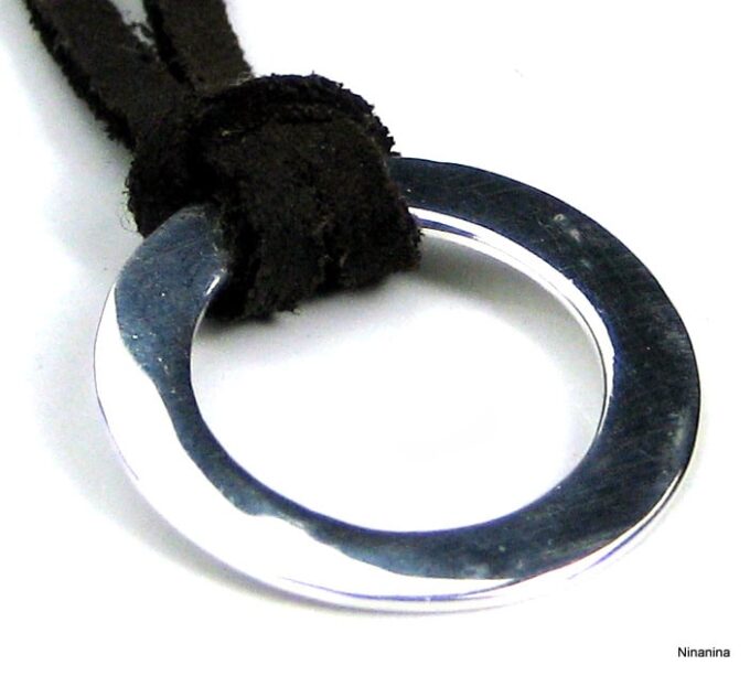 N1078tera collier cordon daim anneau plaque argent