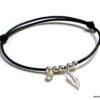 N1084tera Bracelet femme cordon cuir plume argent massif aiguemarine