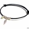 N1084terd Bracelet femme cordon cuir plume argent massif aiguemarine