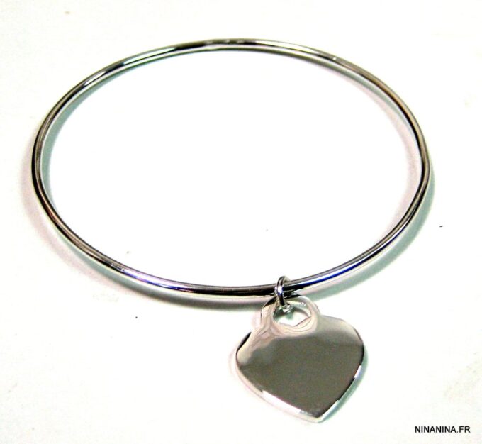 N1138tera bracelet jonc coeur plaqué argent