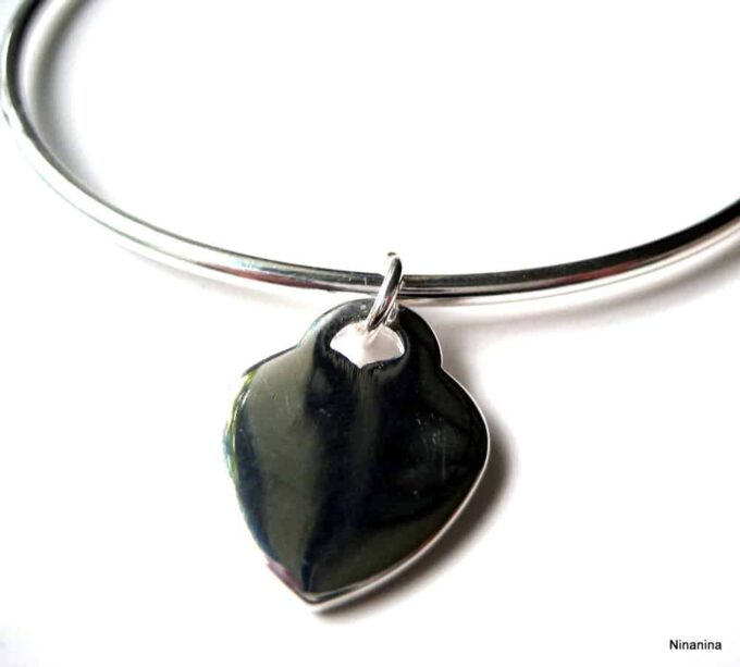 N1138TERc BRACELET JONC COEUR PLAQUE ARGENT