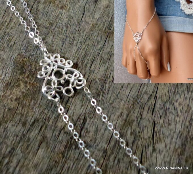 N1146e Chaine de main - Bracelet bague argent 925 massif - Bijoux Chaines en ligne Ninanina