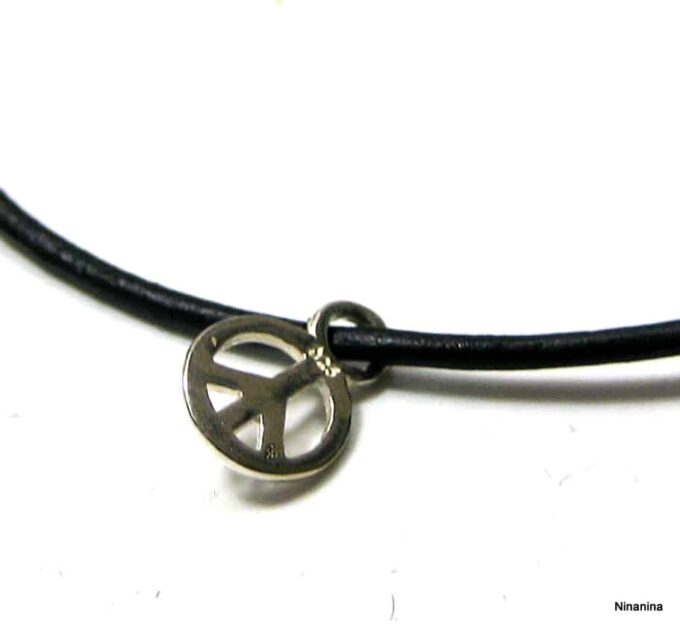 N1150tera bracelet cordon cuir peace argent massif