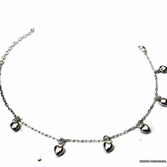 Bracelet Chaîne De Cheville Argenté Avec Petits Cœurs - Métal Inoxydable, Neuf Sans Boîte