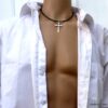 N1191b Collier homme cordon cuir croix plaqué argent 925 - Bijoux Colliers en ligne Ninanina