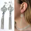 N1193 Boucles d'oreilles extra longues pompon chaines plaqué argent - Bijoux Boucle d'oreille en ligne Ninanina