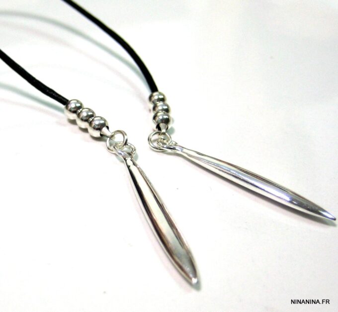N1212terB collier double cordon cuir argent massif