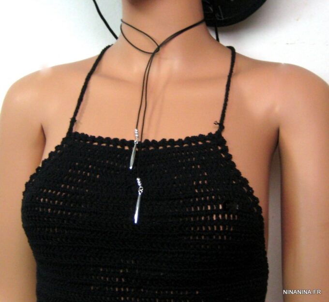 N1212terC collier double cordon cuir argent massif