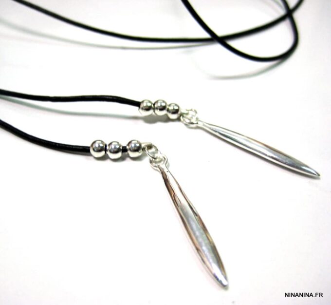 N1212terI collier double cordon cuir argent massif