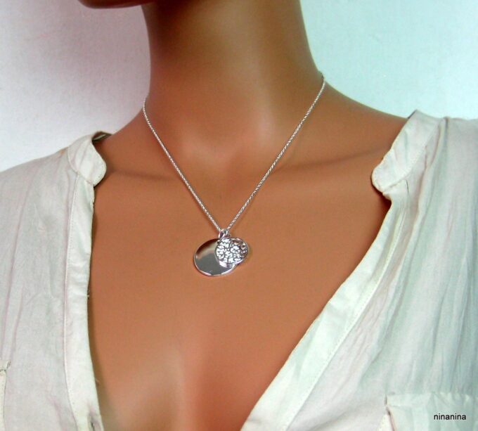 N1225terg collier medaille plaque argent