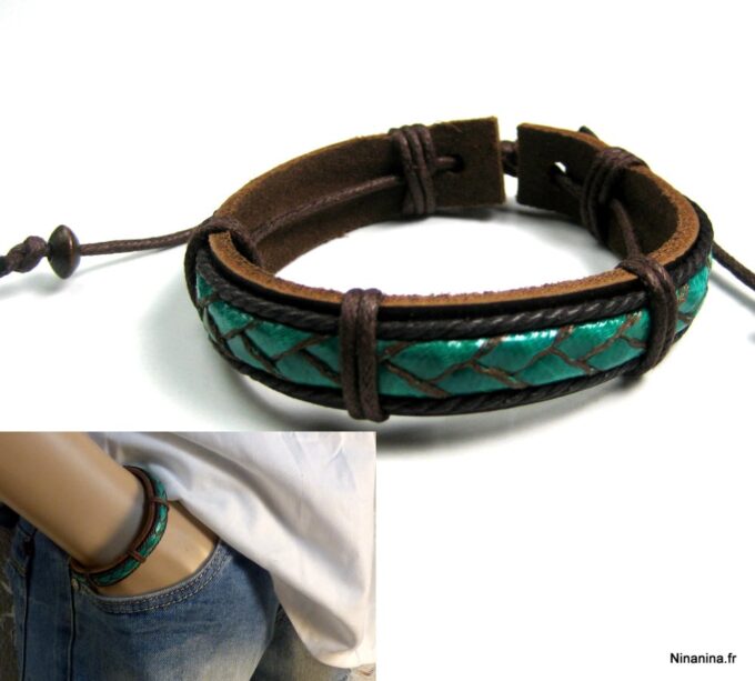 N1227 bracelet homme cuir réglable chanvre blanc NINANINA