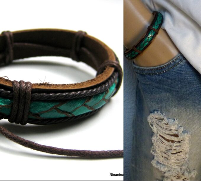 N1227A bracelet homme cuir réglable chanvre blanc NINANINA