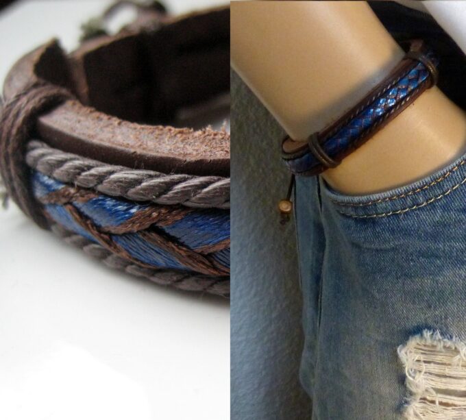 N1227C bracelet homme cuir réglable chanvre blanc NINANINA