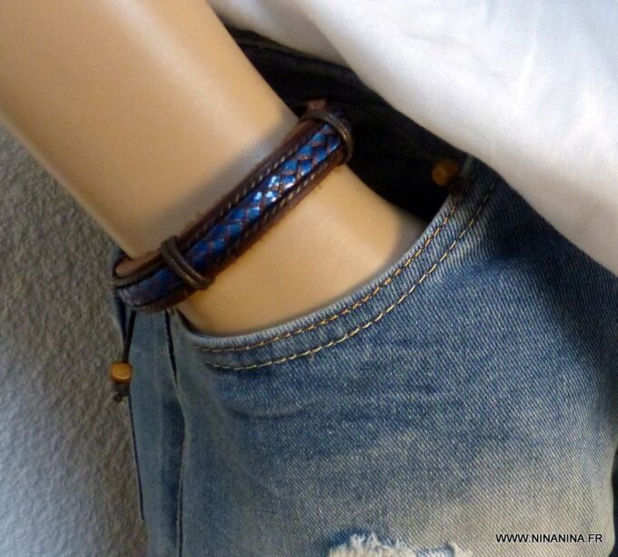 N1227f bracelet homme cuir réglable chanvre blanc NINANINA