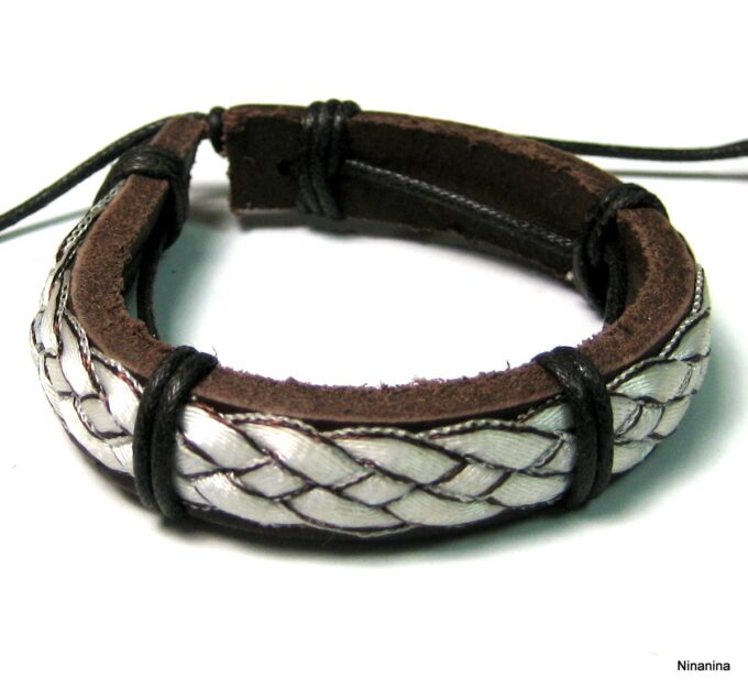 N1227ter bracelet cuir et chanvre blanc