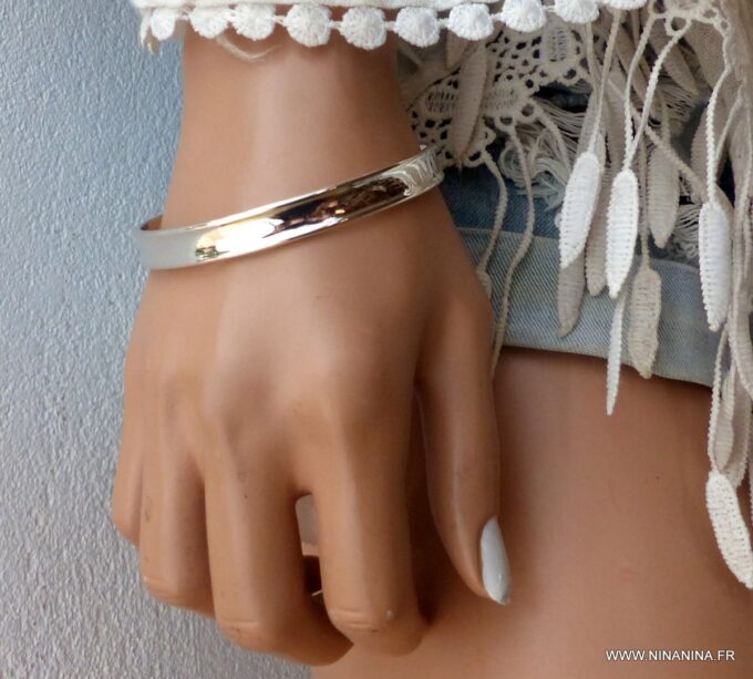 N1245D- Bracelet jonc femme argent plaqué 10 mm de large - BIjoux Bracelets en ligne Ninanina