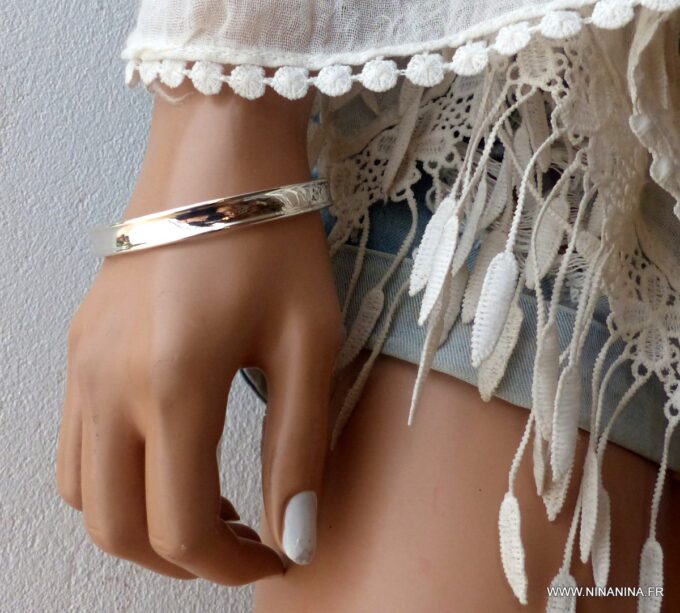 N1245F- Bracelet jonc femme argent plaqué 10 mm de large - BIjoux Bracelets en ligne Ninanina
