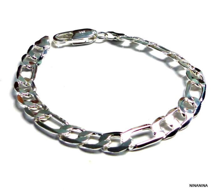 N1260terc Bracelet homme gourmette plaqué argent maille figaro