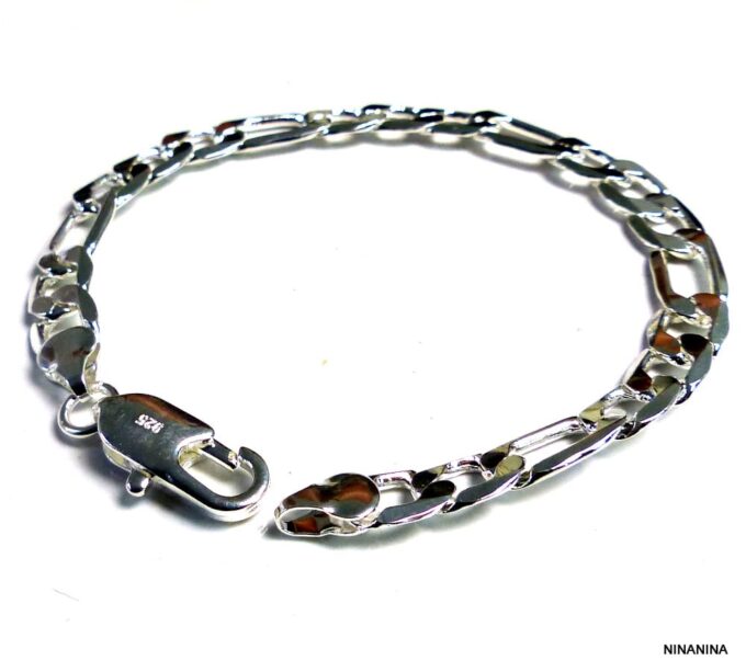 N1260tere Bracelet homme gourmette plaqué argent maille figaro