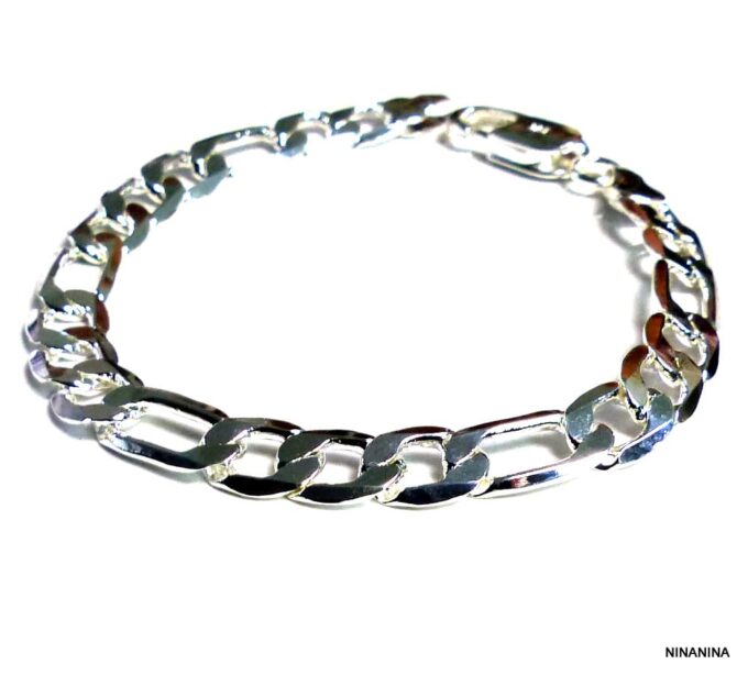 N1260terg Bracelet homme gourmette plaqué argent maille figaro