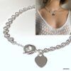 N1270a Gros Collier Argent plaqué femme maille ovale pendentif coeur - Bijoux Colliers femmes en ligne Ninanina