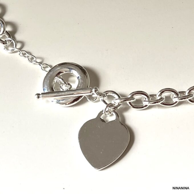 N1270c Gros Collier Argent plaqué femme maille ovale pendentif coeur - Bijoux Colliers femmes en ligne Ninanina