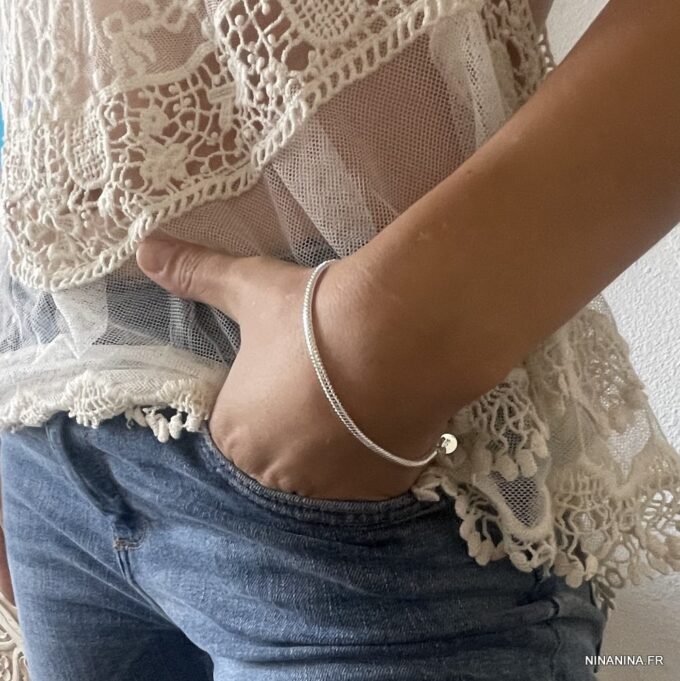 N1274h Bracelet chaine maille serpent ronde femme plaqué argent - Bijoux Bracelets en ligne Ninanina