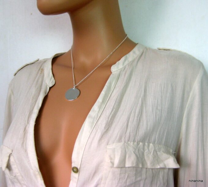 N1305tera collier médaille ronde plaqué argent