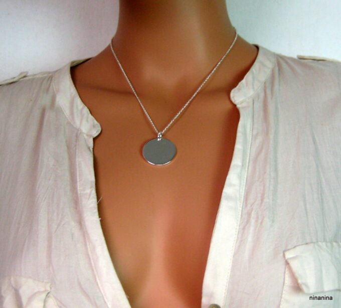N1305terd collier médaille ronde plaqué argent