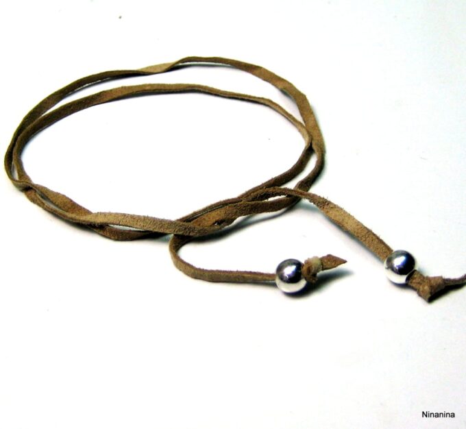 N1307tera bracelet de cheville cordon daim et argent massif